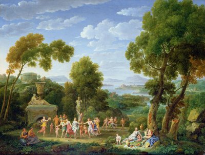 A Wooded Italianate Landscape with Nymphs Dancing by Hendrik van Lint